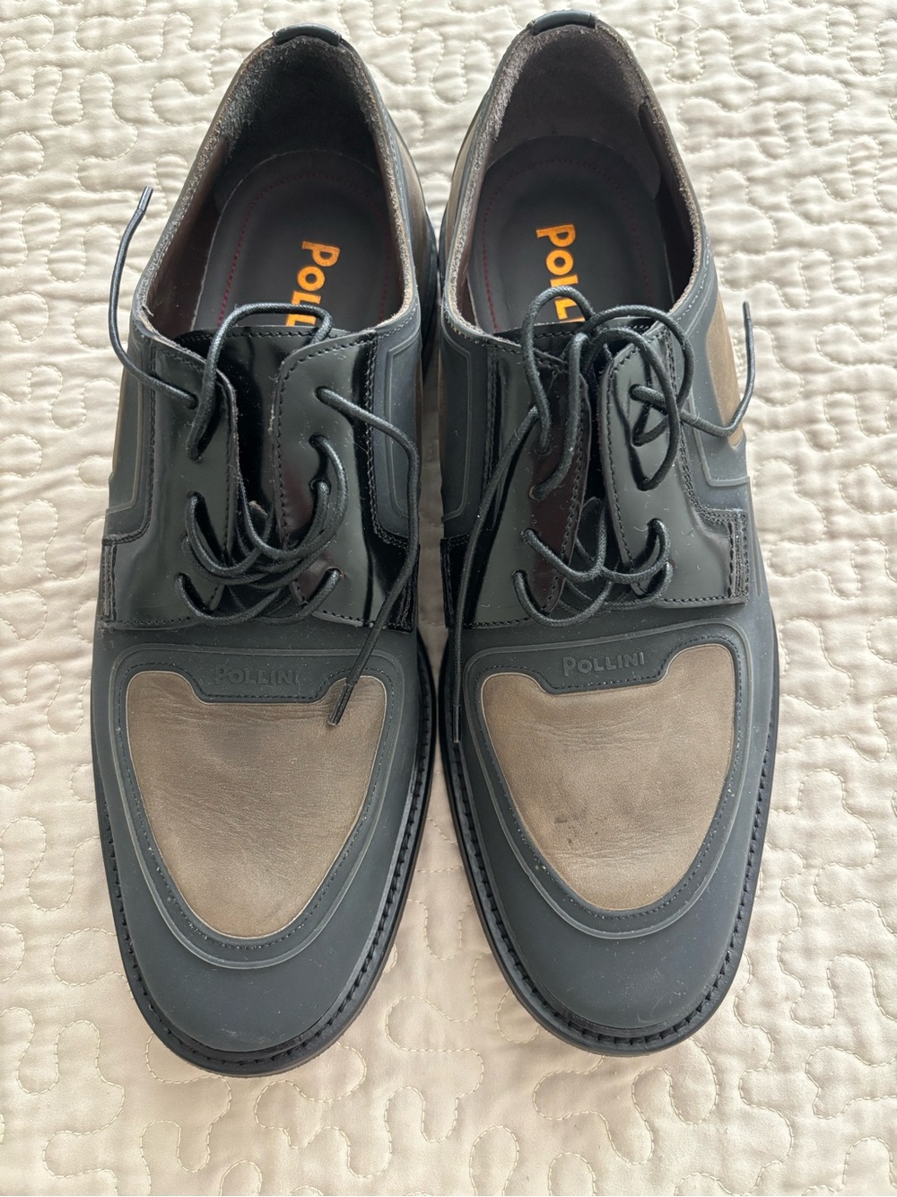 Pollini Black and Taupe Two-Tone Lace-Up Oxfords